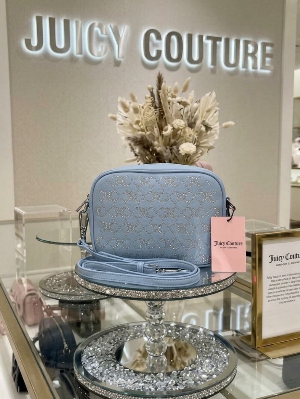 New Women's Juicy Couture Blue Crystal Crossbody Shoulder Faux Leather Bag